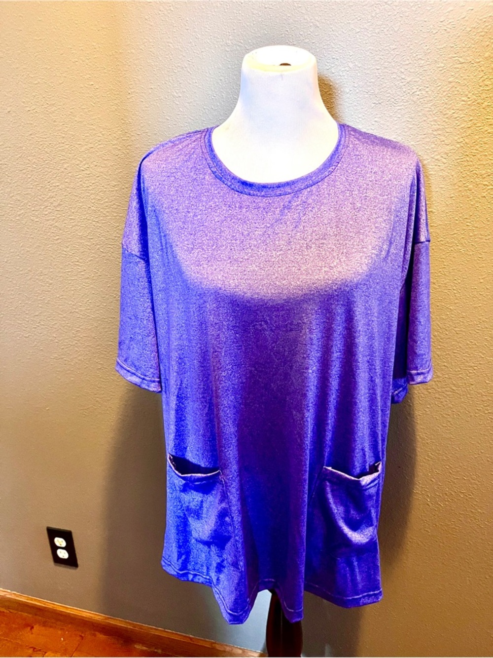 Purple Short Sleeve Pocket Tunic Top